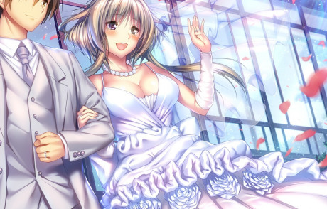 Wallpaper Petals Neckline Beads Blush Veil Art Wedding Dress Visual Novel The Bride And Groom Amakano Sayuki Shiro To Swap Piromizu Kousuke Shiga Images For Desktop Section Prochee Download