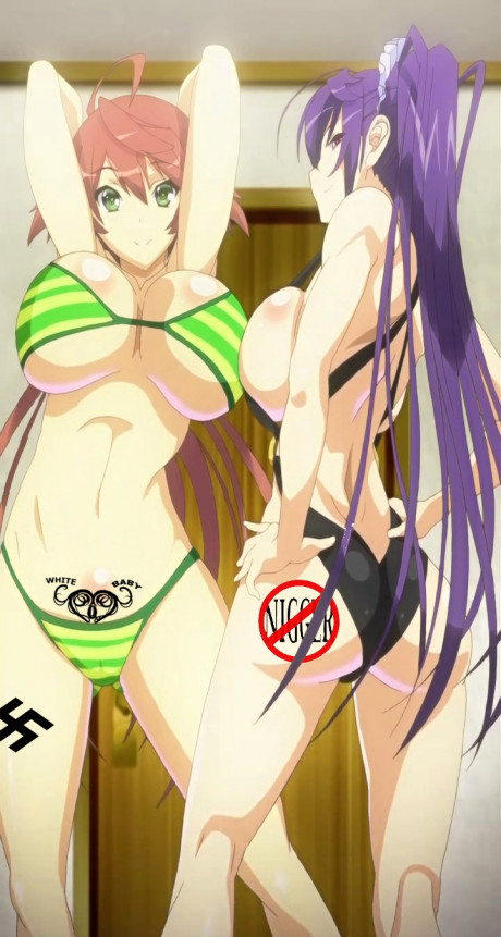 Baku Ane Otouto Shibocchau Zo 2girls Asian Female Ass Bikini Breasts Green Eyes Hands Behind Head Hands On Hips Huge Breasts Long Hair Looking At Viewer Looking Back No Niggers One Piece Swimsuit